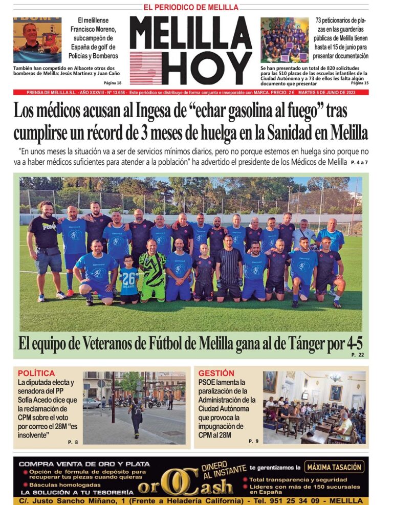 Consulte La Portada De MELILLA HOY Del Martes 6 De Junio De 2023