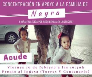 Cartel de la concentración en apoyo a la familia de Nayra