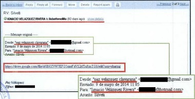 Captura de pantalla del correo que Ignacio Velázquez envía al perfil falso con la documentación