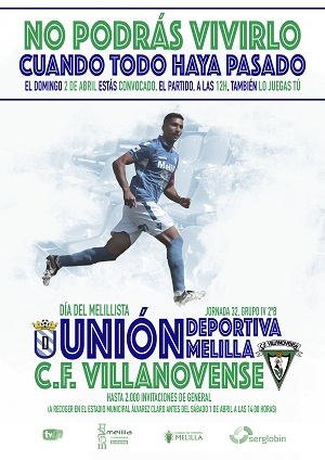 Cartel anunciador del encuentro del próximo domingo entre la U.D. Melilla y el C.F. Villanovense