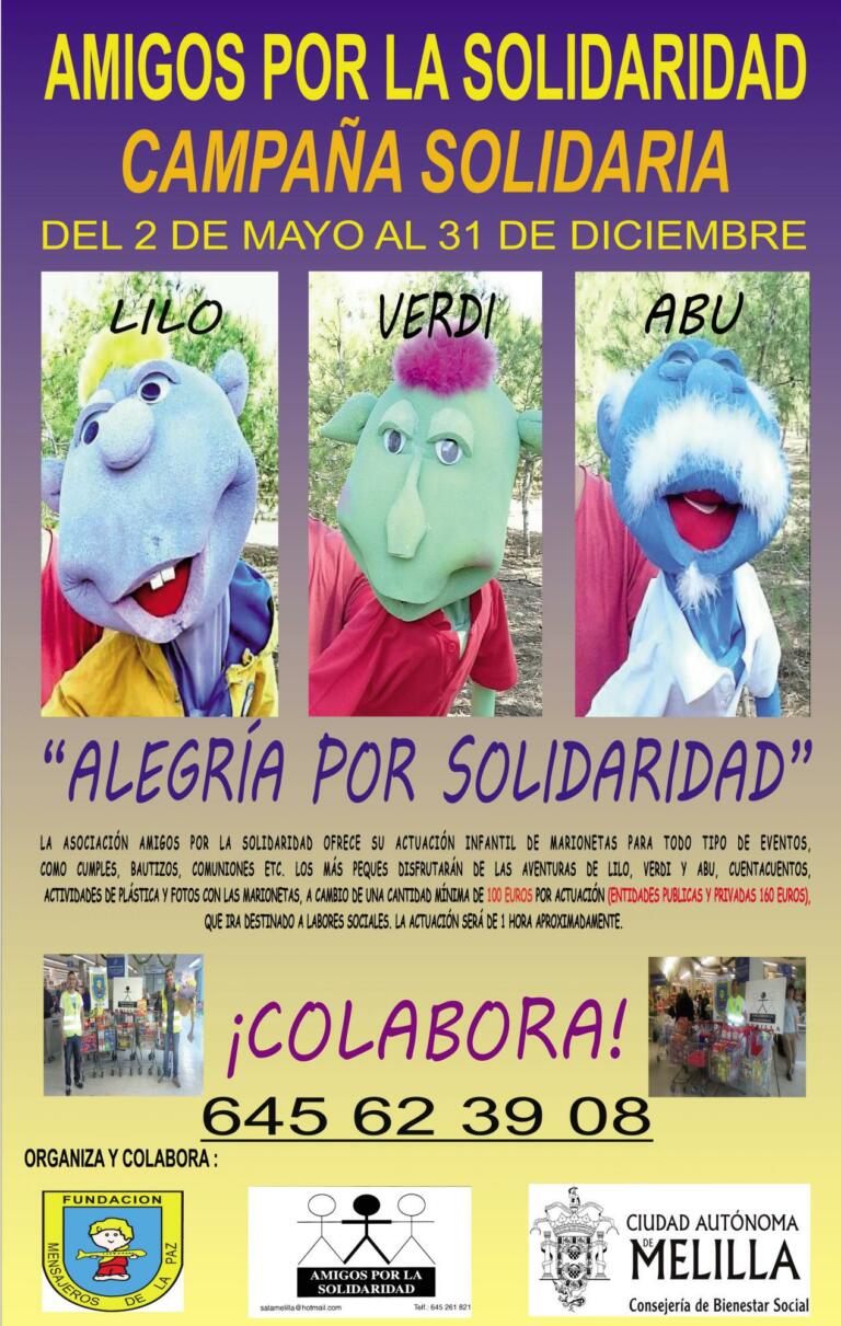 Las marionetas Lilo, Verdi y Abu siempre despiertan una sonrisa a los más pequeños. Para colaborar en esta campaña solidaria hay que llamar al teléfono 645623908