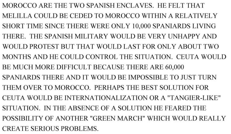 Una parte del contenido del cable, en inglés, donde se habla de Melilla, al que ha tenido acceso MELILLA HOY