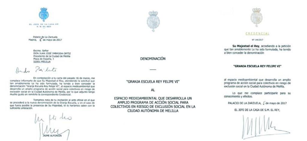 Las tres páginas enviadas por la Casa de Su Majestad el Rey al presidente Imbroda y en la que se ve que fue remitida el 5 de mayo