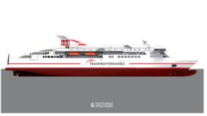 Quero ha anunciado que el año que viene Trasmediterránea ampliará su flota con una nueva construcción del astillero Vulcano de Vigo, cuya maqueta vemos en la imagen
