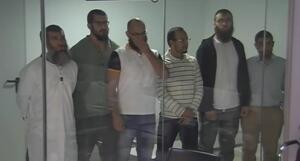 Mustafa Al Lal Mohamed, Kamal Mohamed Driss, Benaissa Laghmouchi Baghdadi, Mohamed Mohamed Benali, Mustafa Zizaqui Mohand y Rachid Abdel Nahet, ayer en el juicio en la Audiencia Nacional