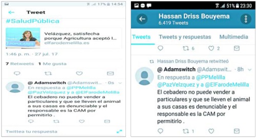 Estos son el tuit y el retuit de los dos miembros del Gobierno Melilla origen de la polémica