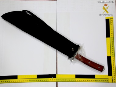 En la entrada y registro en el domicilio del arrestado, fueron localizados e intervenidos un machete de grandes dimensiones, llamado "cortacañas"