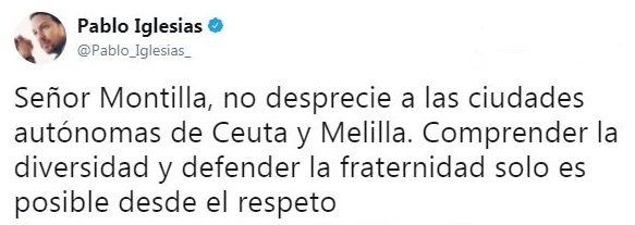 Tuit de Pablo Iglesias, secretario general de Podemos