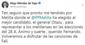 Tuit de Imbroda en el que fue anunciada la medida