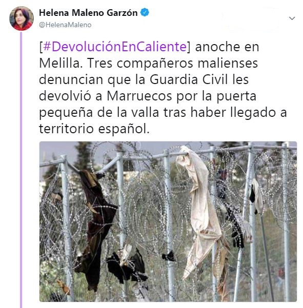 Tuit de Helena Maleno, de la ONG Caminando Fronteras