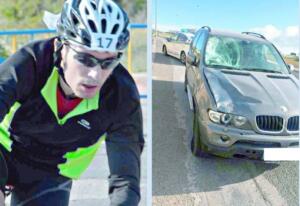 El ciclista atropellado el 5/3/2017 y el coche del presunto autor de la muerte de Carlos Huelin