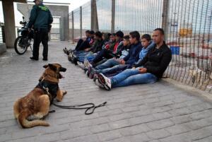 Inmigrantes menores y adultos interceptados en las escolleras del puerto de Melilla