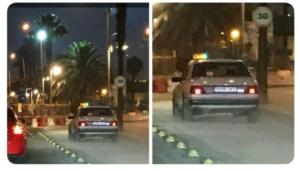 El Taxi en el momento de ser fotografiado en el carril bici