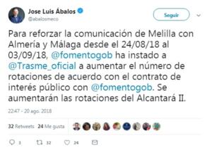 El tuit del ministro de Fomento José Luis Ábalos