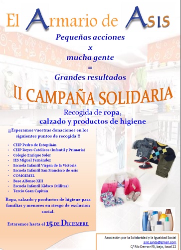 II Campaña Solidaria de ASIS para recogida de ropa, calzado y productos de higiene personal