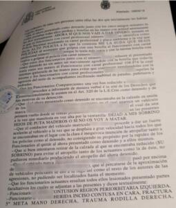 Una de las tres páginas del atestado policial