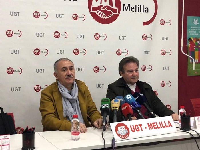 El líder nacional de UGT, Pepe Álvarez y el secretario general de UGT Melilla, Paco Díaz