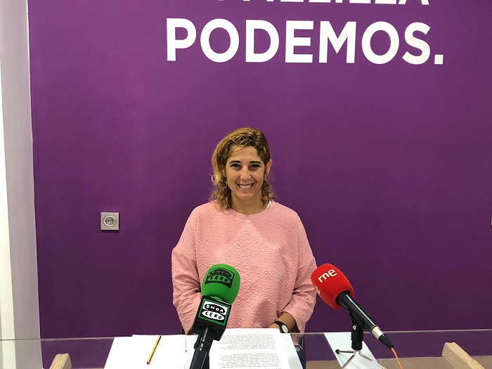 La candidata de Unidas Podemos al Congreso, Gema Aguilar, ayer en rueda de prensa