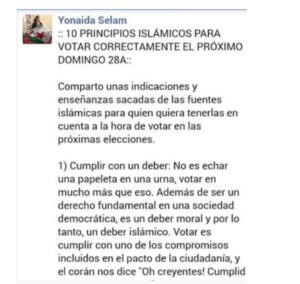 Yonaida Sel-Lam dice que este artículo en Facebook es de otra persona: Abdelaziz Hammaoui, presidente del Centro Cultural Islámico de Valencia Presidente (Chile)