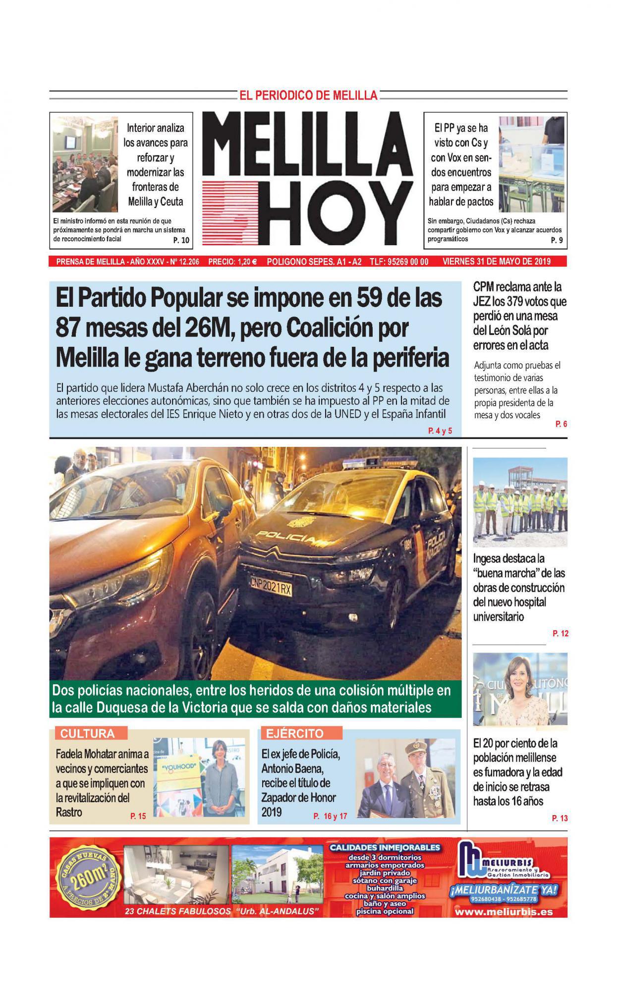 Consulte la portada de MELILLA HOY del VIERNES 31 de mayo de 2019 -  MelillaHoy