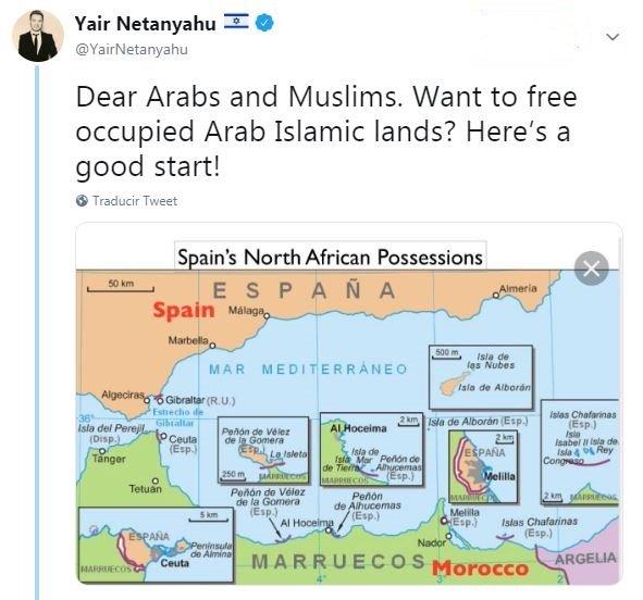 Tuit de Yair Netanyahu, hijo del primer ministro israelí, Benjamin Netanyahu