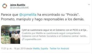 Tuit del socialista Jaime Bustillo