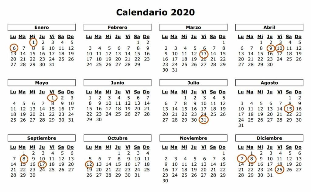 Propuesta de calendario laboral que ha hecho el Gobierno local para 2020, a falta de su aprobación.- Desaparecen San José y el lunes posterior a Todos los Santos como festivos