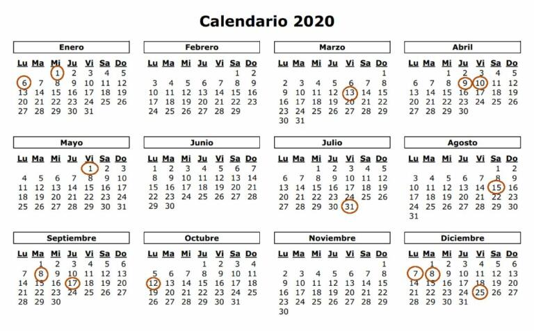 Propuesta de calendario laboral que ha hecho el Gobierno local para 2020, a falta de su aprobación.- Desaparecen San José y el lunes posterior a Todos los Santos como festivos