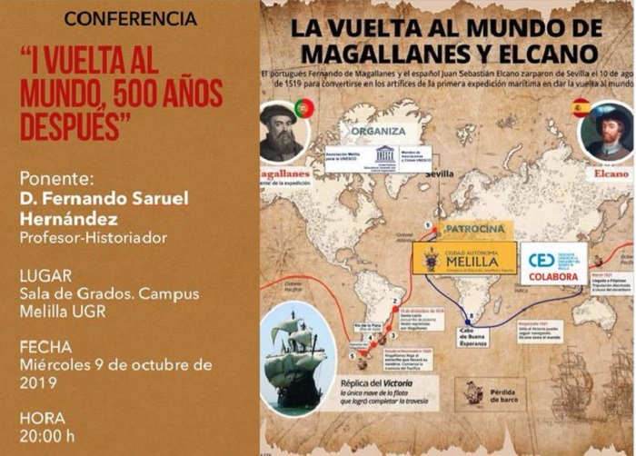 Cartel de la conferencia ‘I Vuelta al mundo, 500 años después’ que se realizará en el Campus