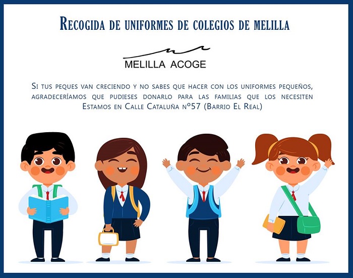 Cartel de la campaña de recogida de uniformes que está llevando a cabo Melilla Acoge