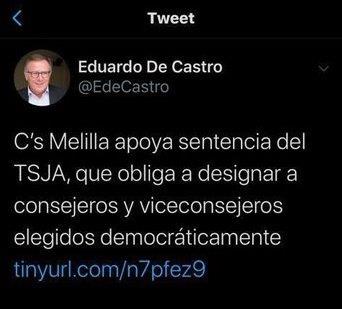 Tuit de Eduardo de Castro de abril de 2017, cuando estaba en la oposición