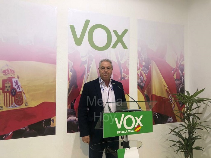 El presidente de Vox Melilla, Jesús Delgado Aboy, ayer en rueda de prensa