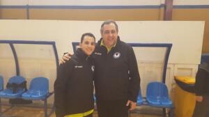 Pablo Torres, entrenador del C.D. Virgen de la Victoria, junto a Bugi, delegado del club melillense