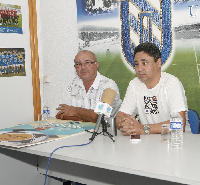 Juan José Pedreño, presidente del Melilla C.D., y Hassan Hamed, vicepresidente y responsable de prensa del club melillense