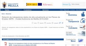 Imagen de la web Melilla.es con el listado de los Planes de Empleo