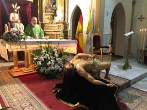Imagen de la restauración del Cristo en la Santa Misa celebrada ayer