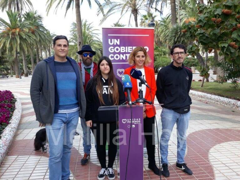 Responsables de Unidas Podemos en Melilla, ayer en rueda de prensa