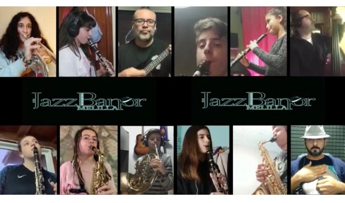 Parte de los músicos que forman parte de Jazzbanor interpretando la canción L.o.v.e