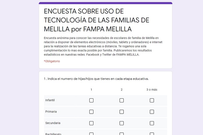Imagen de la encuesta anónima de la FAMPA Melilla