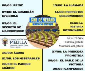 Cartelera del cine de verano organizado por la Consejería de Cultura