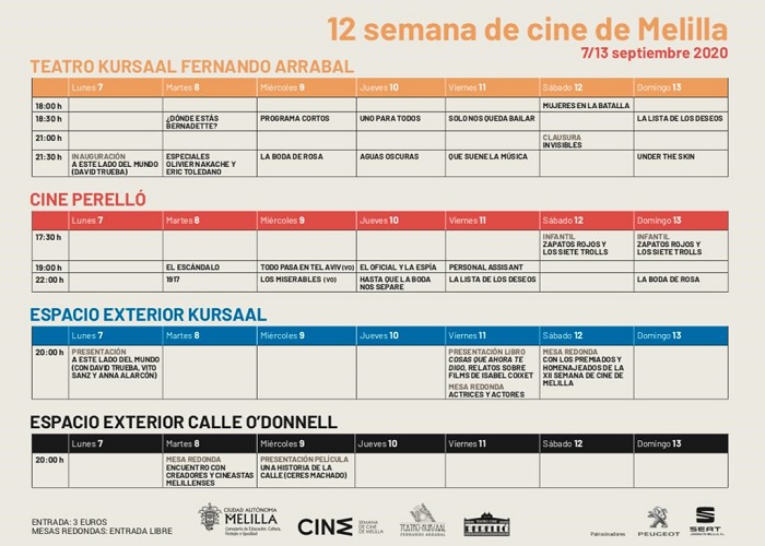 Imagen de la programación de la 12º Semana de Cine de Melilla