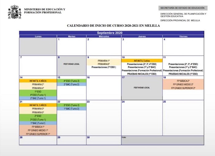 El calendario escolar de la Dirección Provincial de Educación