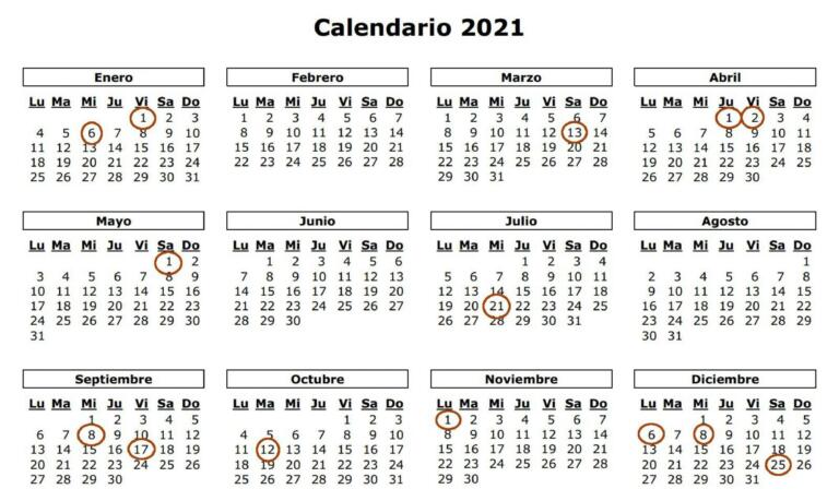 Calendario laboral de 2021 en Melilla