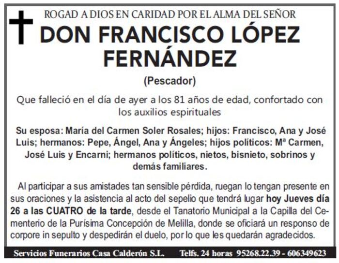 Esquela de Francisco López Fernández