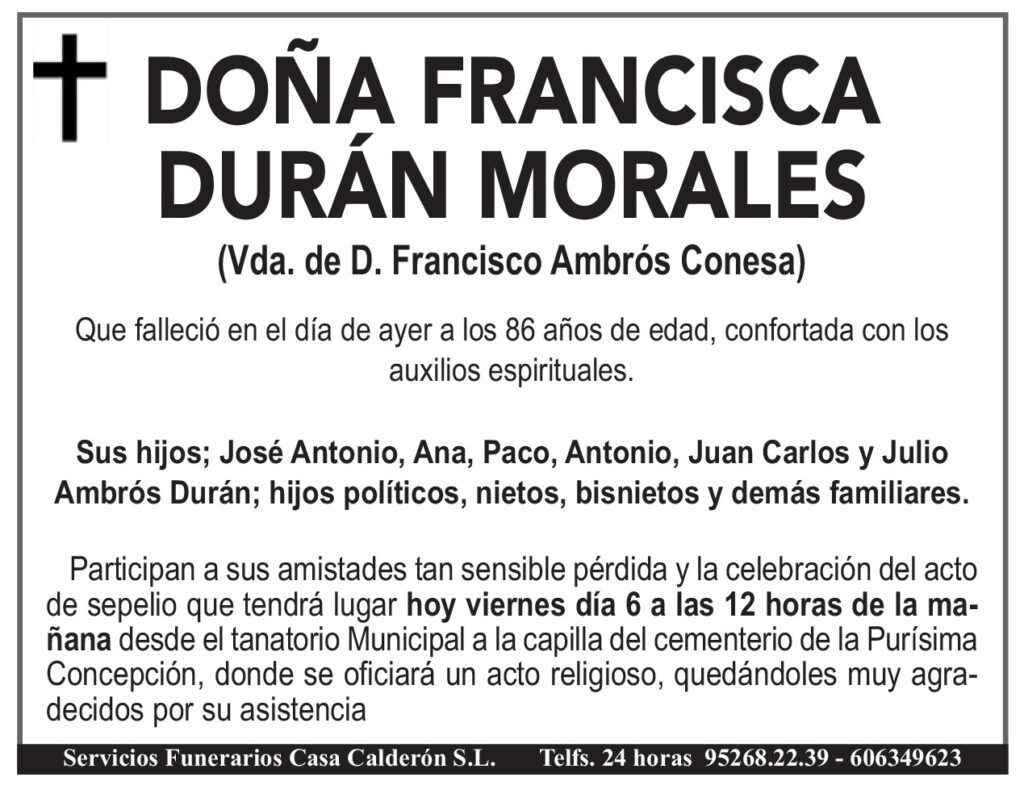 ESQUELA-DOÑA FRANCISCA DURÁN MORALES