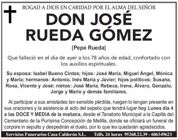 Esquela- DON JOSE RUEDA GOMEZ (Pepe Rueda)