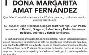 ESQUELA- DOÑA MARGARITA AMAT FERNÁNDEZ