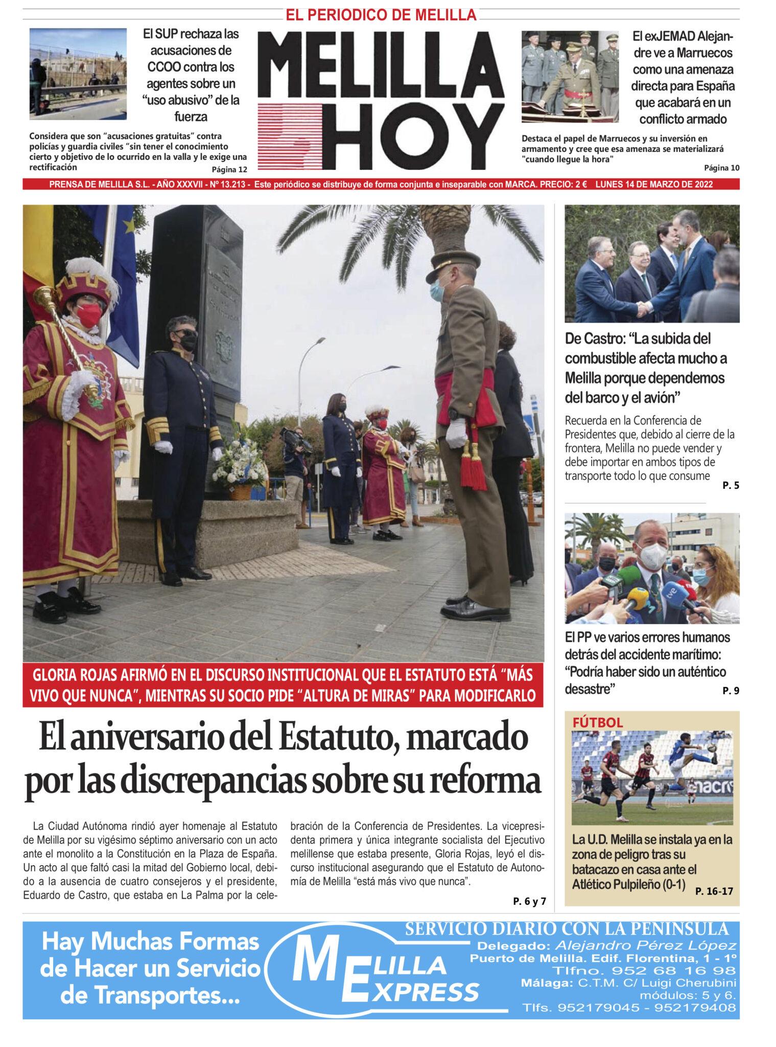 Consulte La Portada De Melilla Hoy Del Lunes 14 De Marzo De 2022 Melillahoy 3282