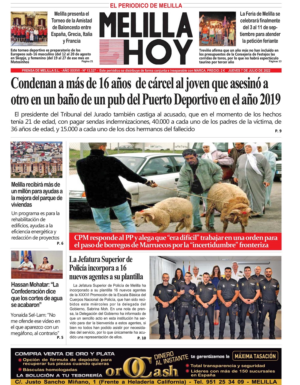 Consulte la portada de MELILLA HOY del jueves 7 de julio de 2022 -  MelillaHoy