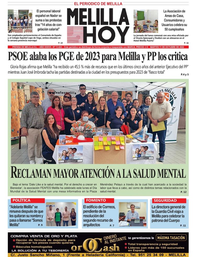 Consulte la portada de MELILLA HOY del martes 11 de octubre de 2022